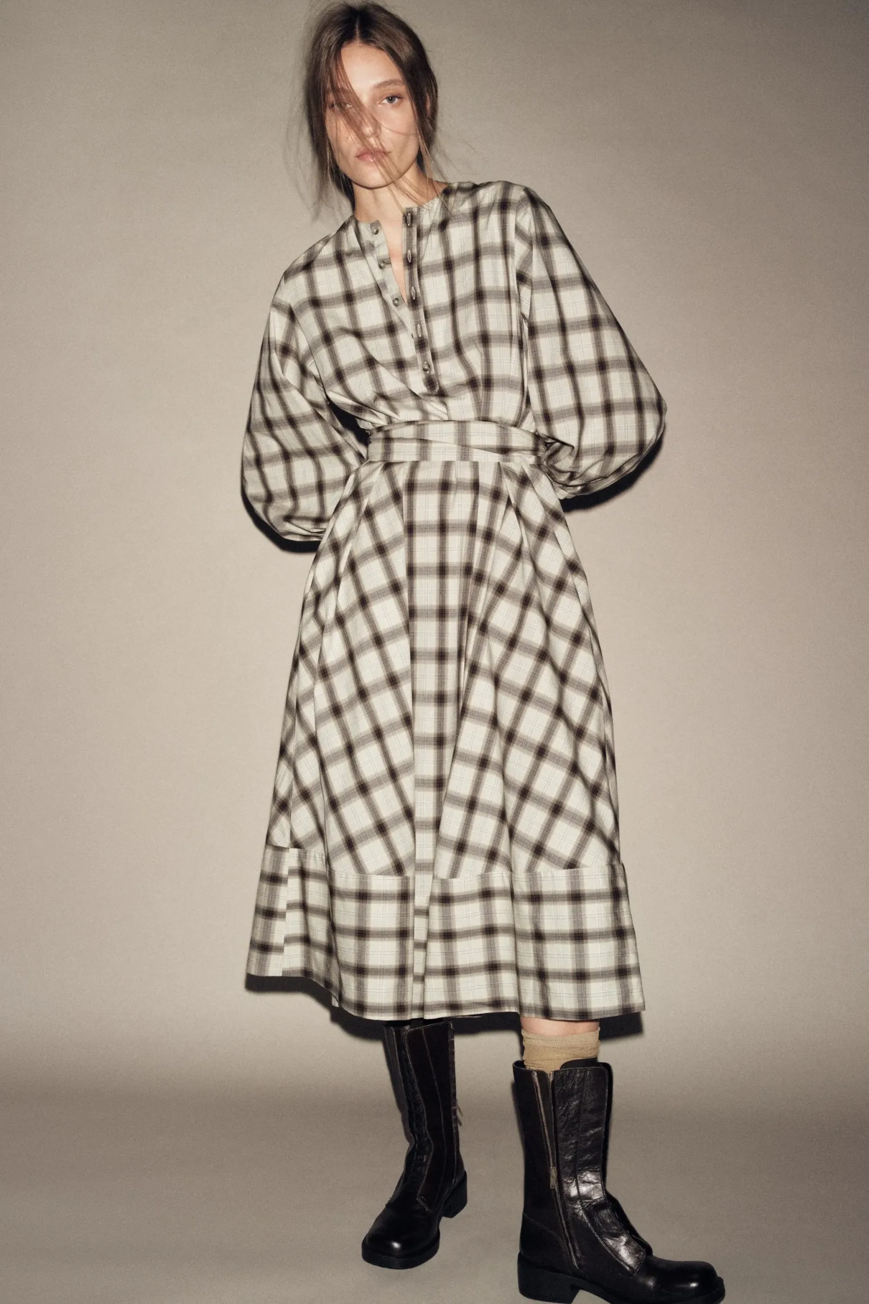 ZW COLLECTION CHECK SHIRT DRESS