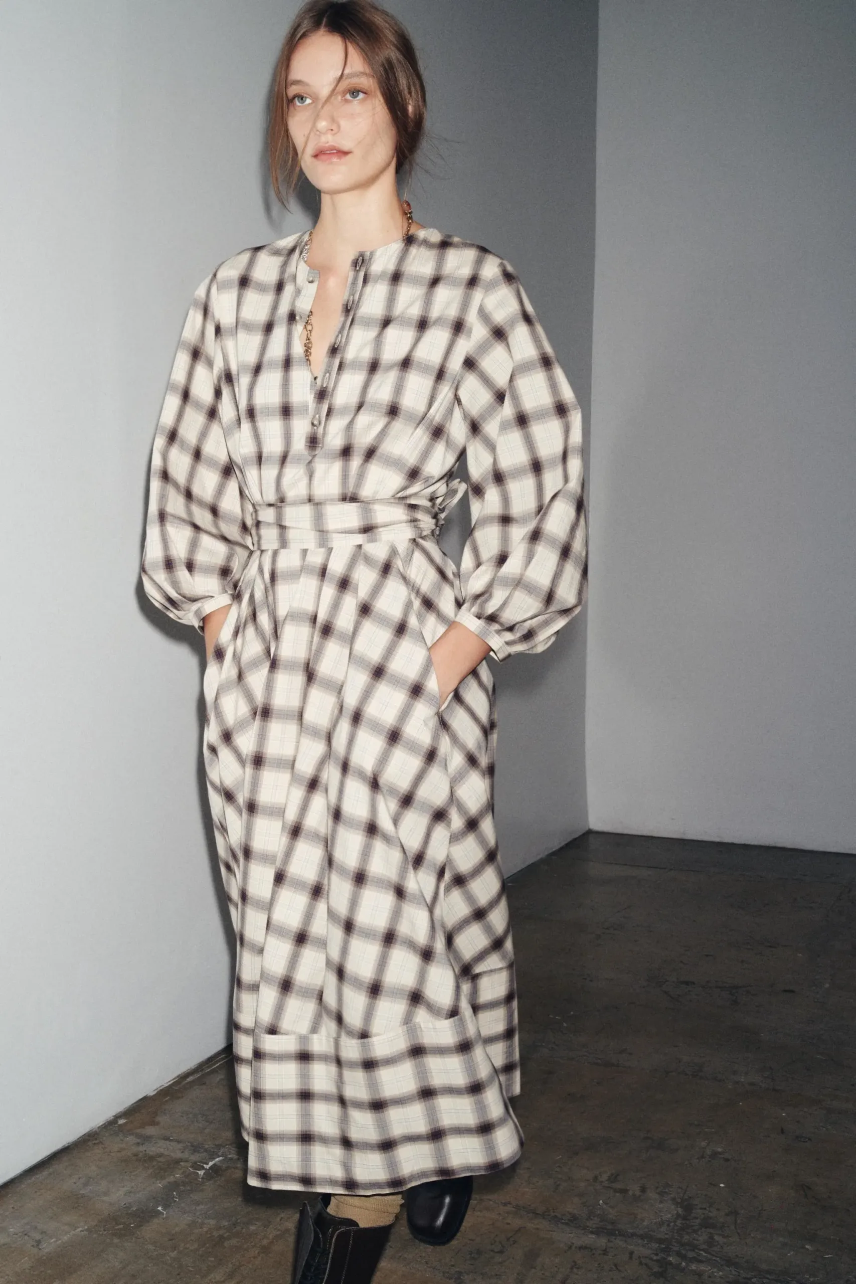ZW COLLECTION CHECK SHIRT DRESS